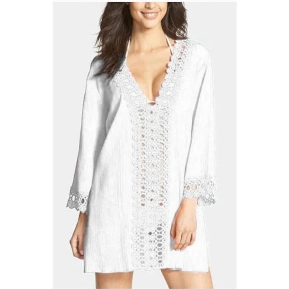 Solitaire Swim White Lace Swim Coverup